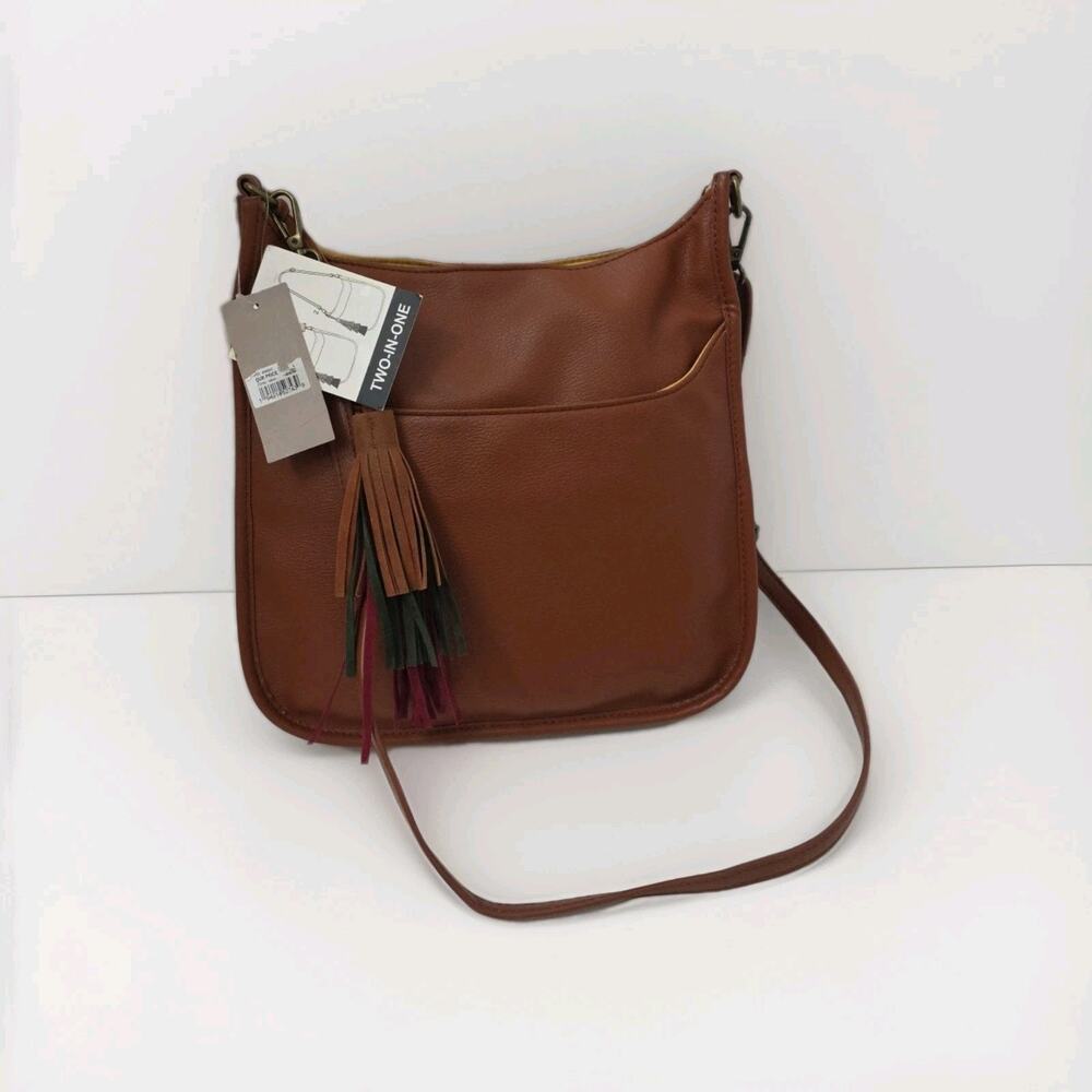 Crown Vintage Crossbody Bag Brown Tassel Boho Shoulder Purse Two-in-One Strap